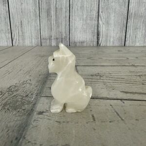 White Alabaster Onyx Stone Terrier Dog Sculpture Vintage Figurine Hand Carved